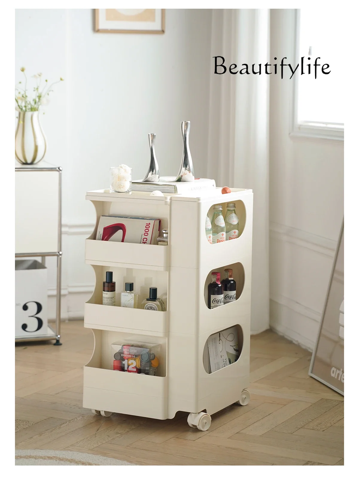 

Nordic Style Creative Locker Modern Simple Bedside Table Living Room Movable Trolley Storage Cabinet