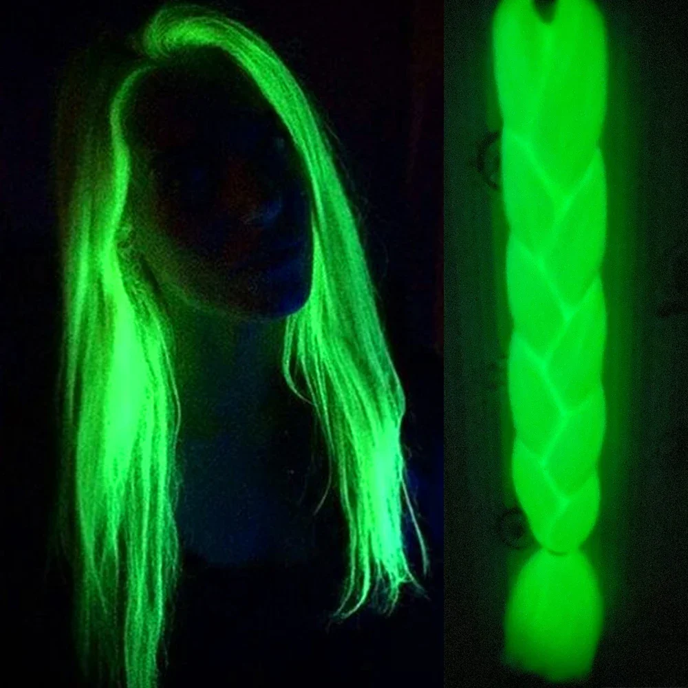 24inch Synthetic Colorful Braiding Hair Extensions Jumbo Braidis Hair Luminous Rainbow Braids Hair Mult Colored Glow in Darkness