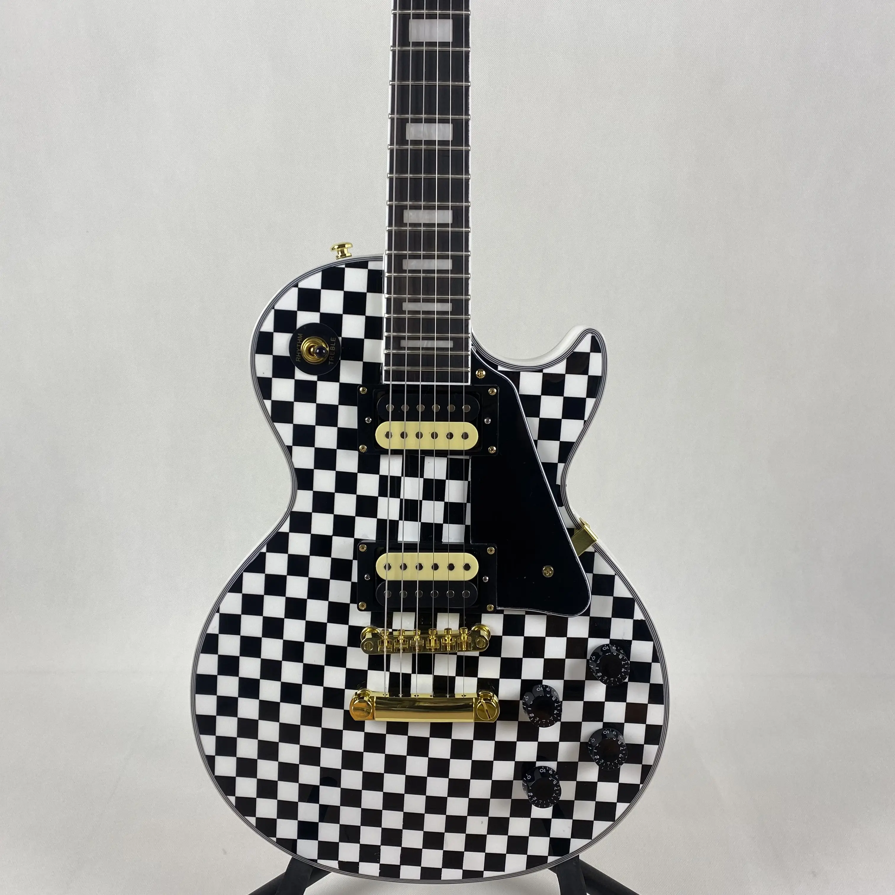 In Stock Brand New Rosewood Fingerboard 6 String Black and White Square Custom Electric Guitar Fast Shipping