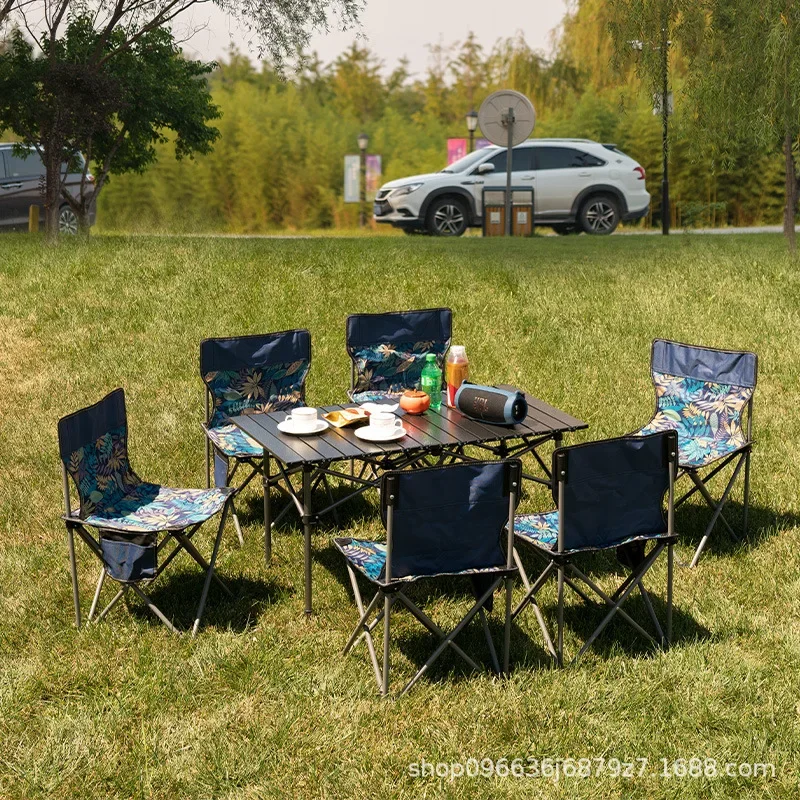 AOLIVIYA Outdoor Folding Table Metal Egg Roll Table Portable Camping Picnic Table Stall Camping Barbecue Self-driving Tour