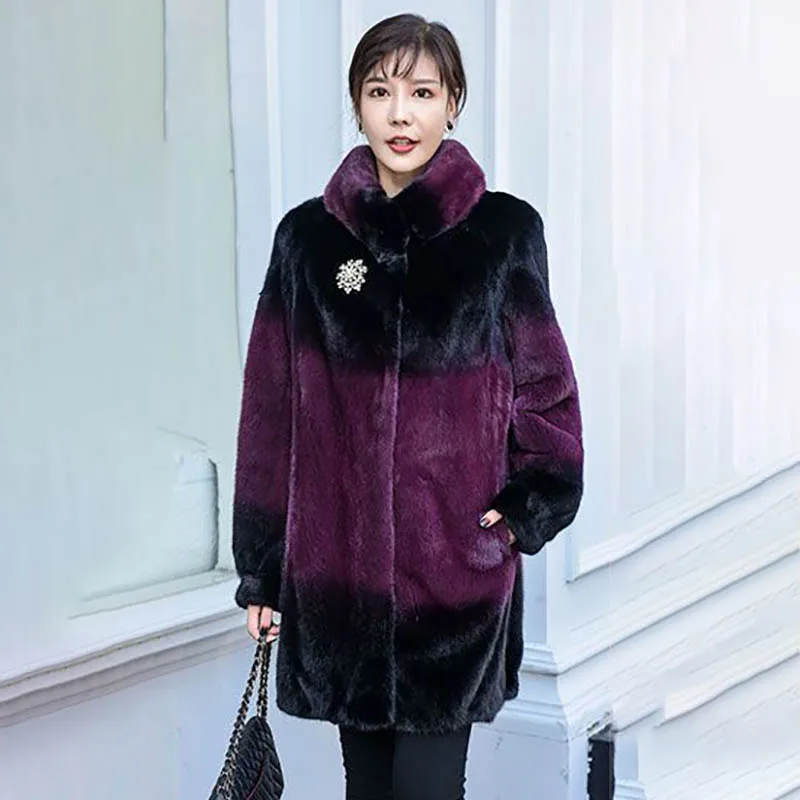 All New Haining Fur Temperament Coat Women's Mid-length Fur Coat Middle-aged And Elderly Mother Winter Loose Coa