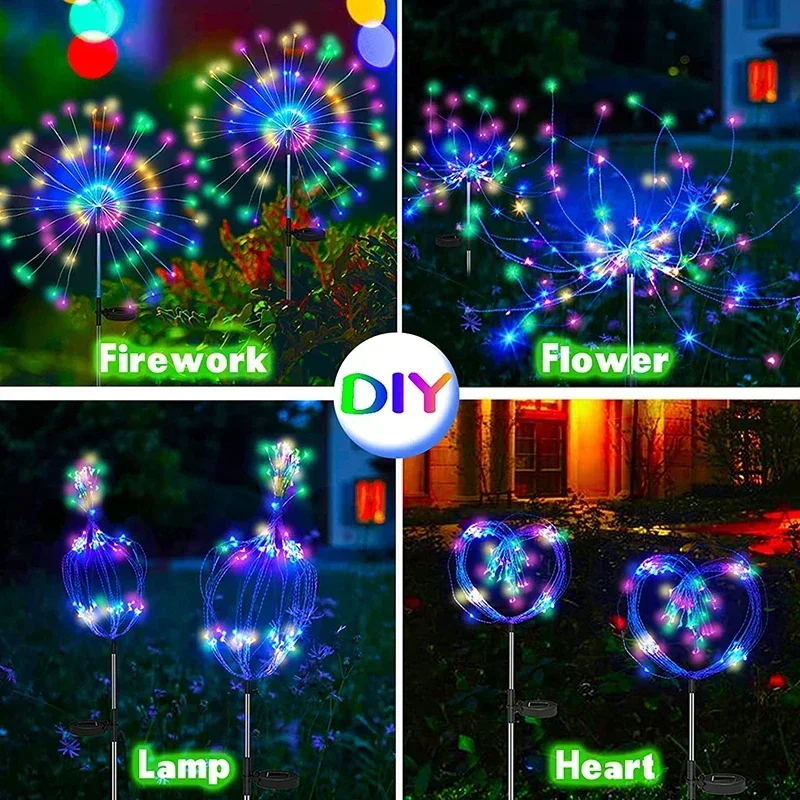 90/120LEDs Solar Garden Lights Solar Firework Lights Solar Lights Outdoor for Pathway Party Wedding Decorative Christmas