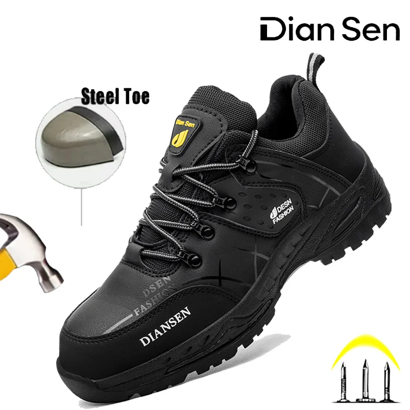 

Men's Safety Boots Steel Toe Anti-smash Work Shoes Mens Slip Resistant Hiking Shoes Industrial Shoes Black Casual Walking Shoes