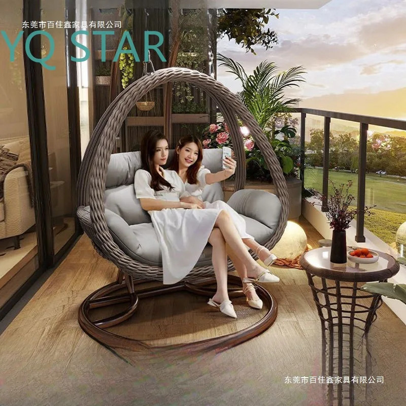 Outdoor Hanging Basket Swing Chair for Home Garden Patio Balcony Indoor Use Nest Style Rattan Hammock Lounge Seat Two Person