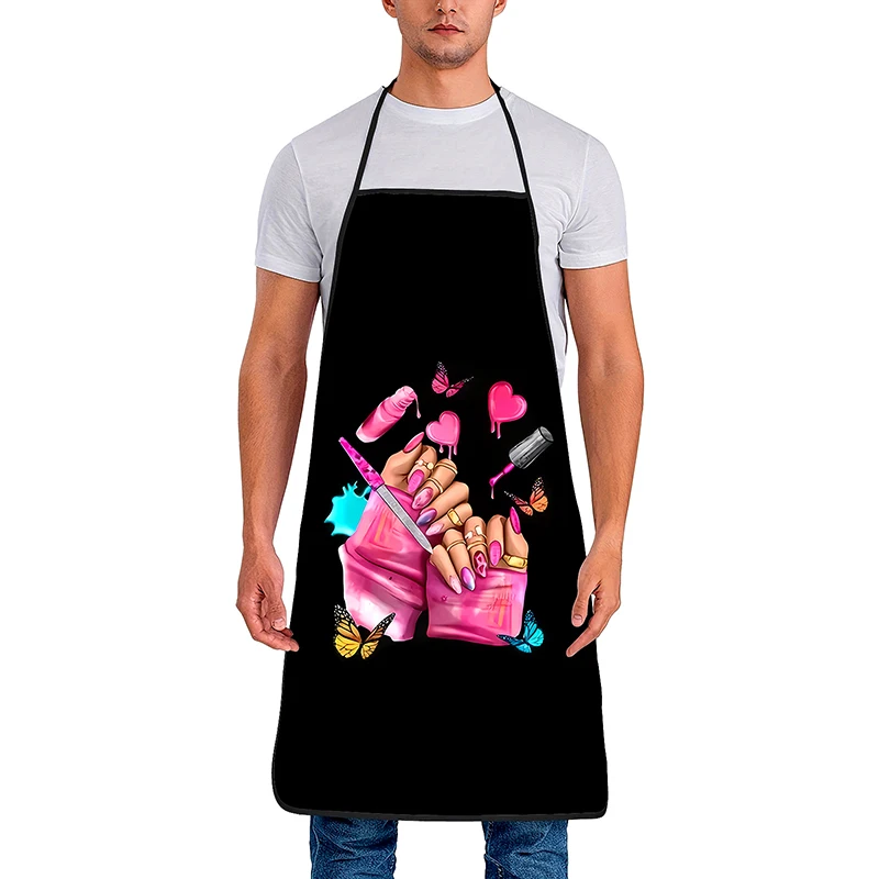 Delantal de cocina de belleza con estampado de esmalte de uñas para mujer, delantal de limpieza del hogar, salón, cocina casera, hornear, manicura, ropa de trabajo