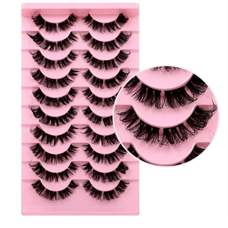 10 paia di ciglia finte arricciate russe segmentate DD, ciglia lunghe naturali 3D in stile europeo americano