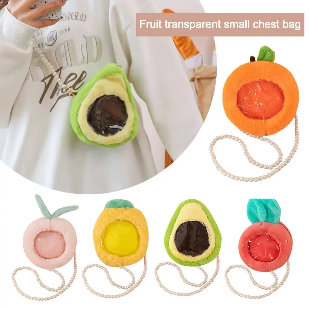 Makeuptool Pluche Crossbody Tas Fruit Transparant Grote Capaciteit Messenger Bag Parel Ketting Schattige Portemonnee Voor Studenten