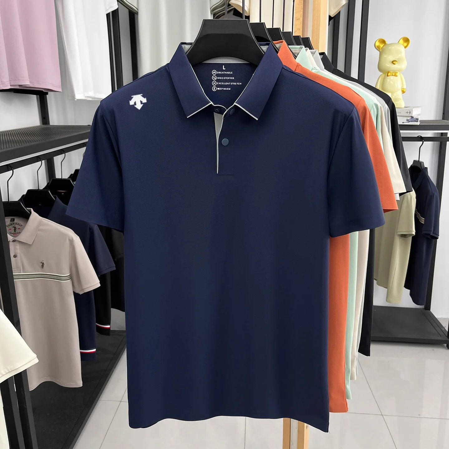 Hochwertiges Eisseide-Kurzarm-Poloshirt, Marken-Luxus, geprägt, modisch, neu, Herren-Sommer-T-Shirt, atmungsaktiv, lässig, Business-T-Shirt – Detail 6