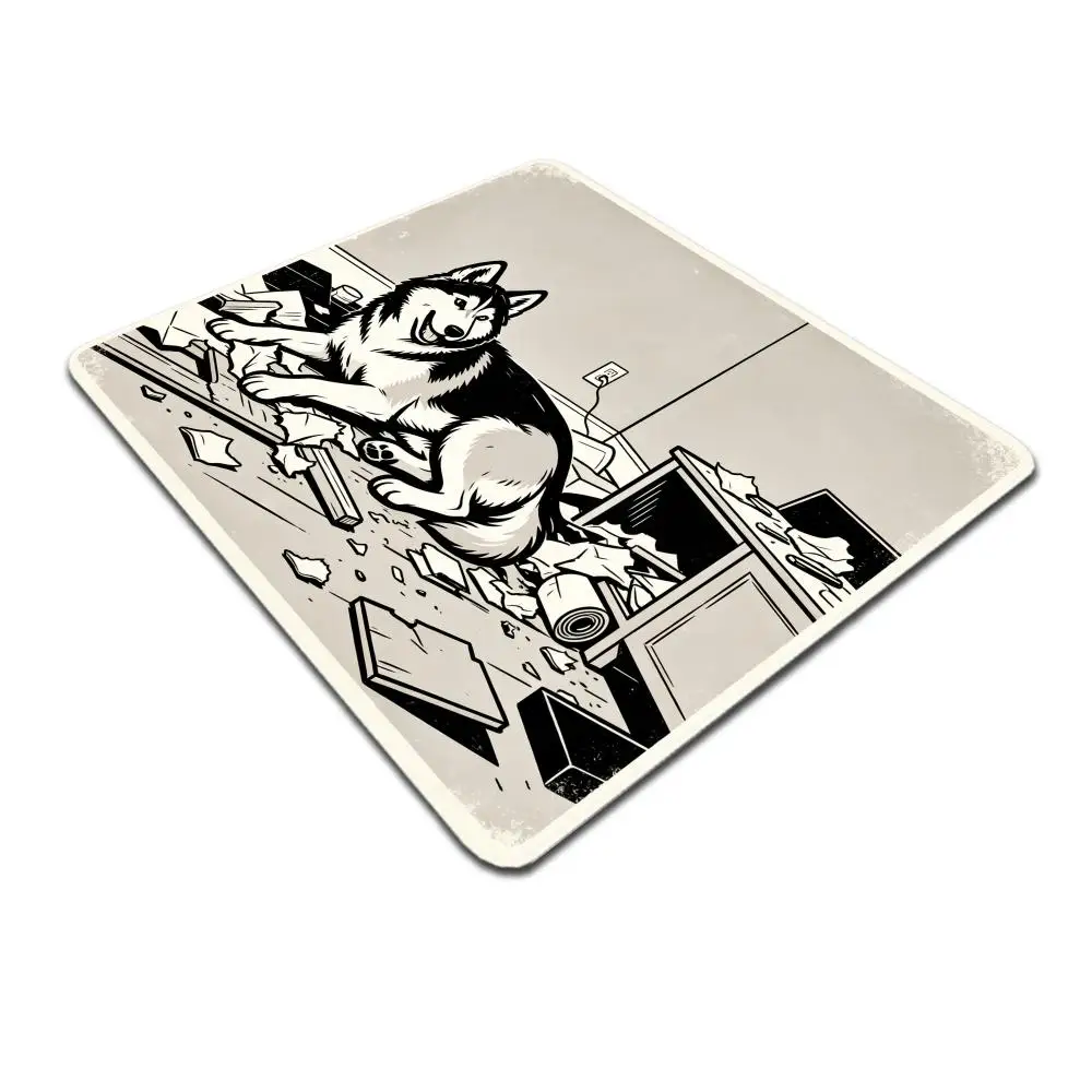 HYBXAXC Funny Husky Dog Messy Room Small Mouse Pad Black White Anti-Slip Computer Keyboard Wireless Boy Girl Gift for Play games