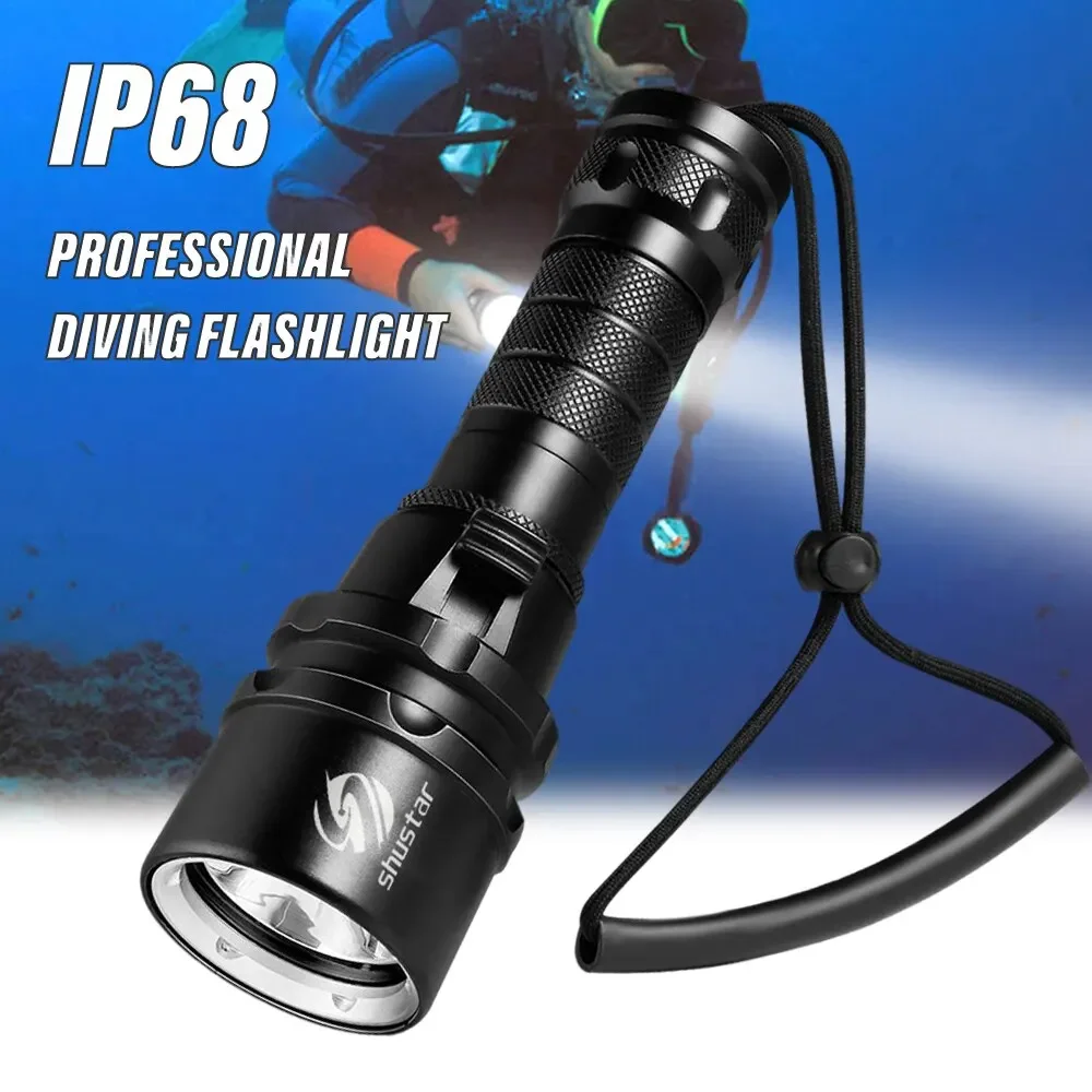 

High Power Diving Flashlight IP68 Highest Waterproof Rating Professional Diving Light Powered by 18650 Battery With Hand Rope