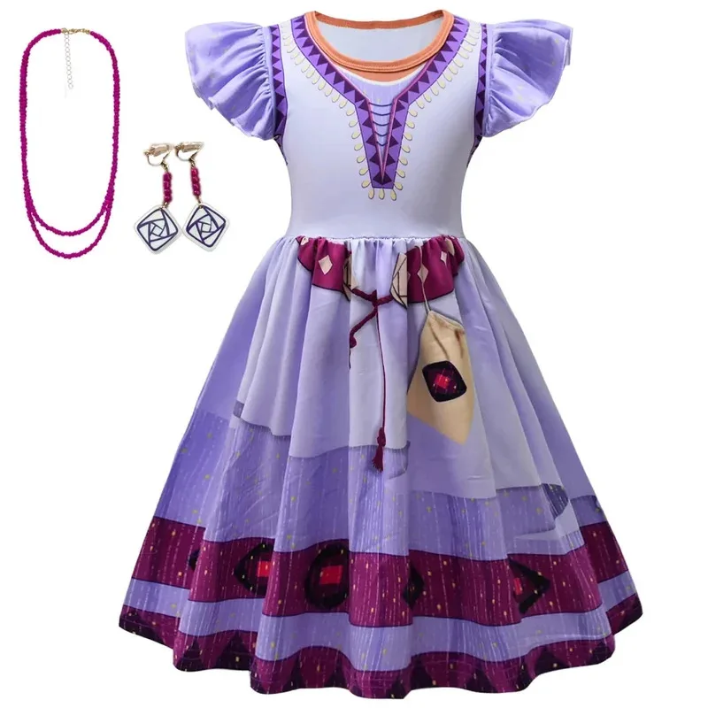 

New Movie Wish Dress Asha Princess Costume Kids Dress For Children Girls Carnival Birthday Party Clothes Summer Vestido 3-10T