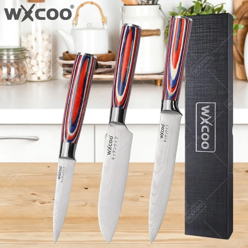 WXCOO Professionelle Damaszener Laser-Geschenkbox Küchenmesser Set: Ausbeinmesser, Allzweckmesser, Fleischmesser, Obst- und Gemüsemesser, Santoku-Messer