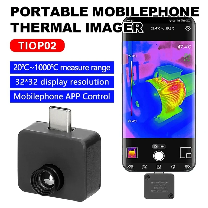 TIOP02 Mobile Phone Thermal Imager -20℃-1000℃ Portable Thermal Imaging Camera 32 X 32 Resolution C Interface APP Control