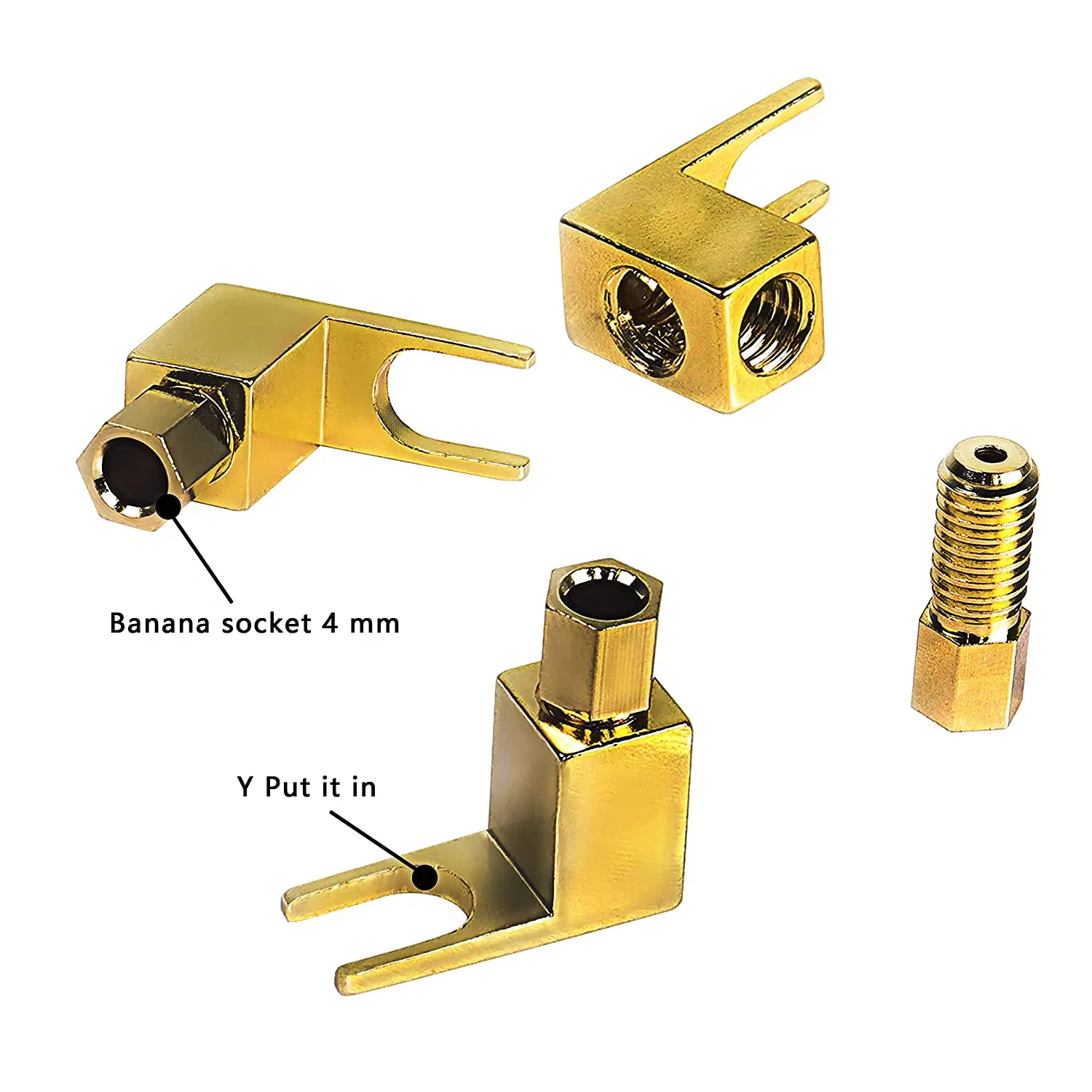 10pcs High Quality gold plated Speaker Fork Jack Connector Spade Plug For 4mm U Banana Plug to spade Adapter