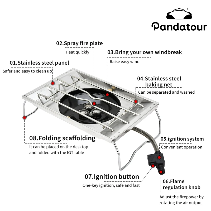 pandatour IGT Outdoor One-Touch Table Stove Easy Equiped Folding Removable  High Power Stove Stainless Steel Camping Burner