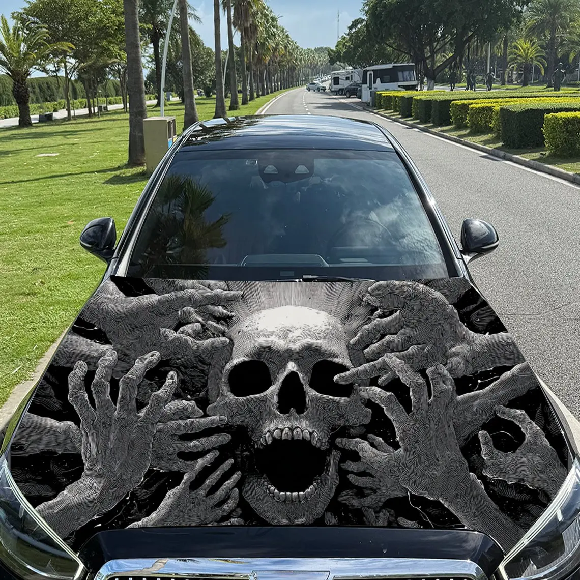 Thrilling Skull Pattern Car Hood stickers , PVC Material Multifunctional Car Hood Stickers, Scratch-Resistant & Fade-Proof, Easy