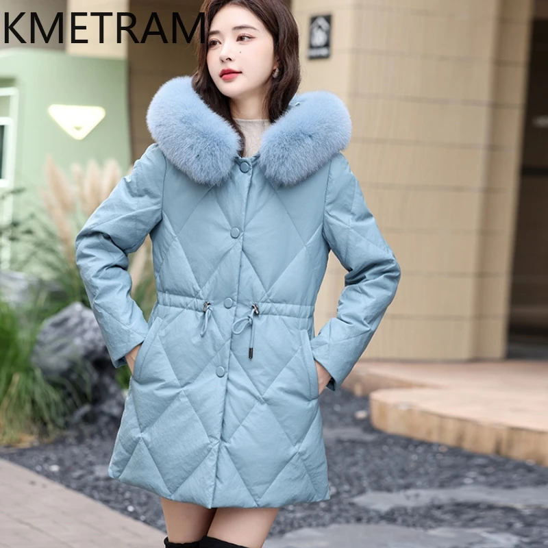 KMETRAM Winter Genuine Leather Coats for Womens Sheepskin Down Jacket 90% White Duck Down Liner Slim Fit Jaqueta De Couro