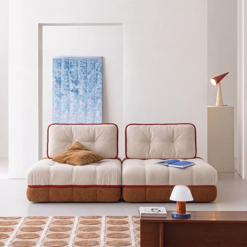 Cream style fabric hospitality sofa square combination contrasting color splicing sofa designer armless lazy sofa