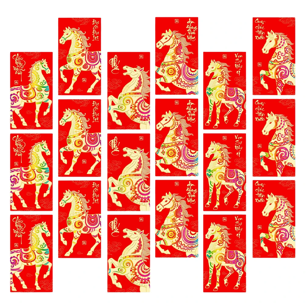 36Pcs Chinese New Year Lucky Money Red Envelopes Horse Year Pattern Cash Packets Lunar Spring Festival Birthday Wedding