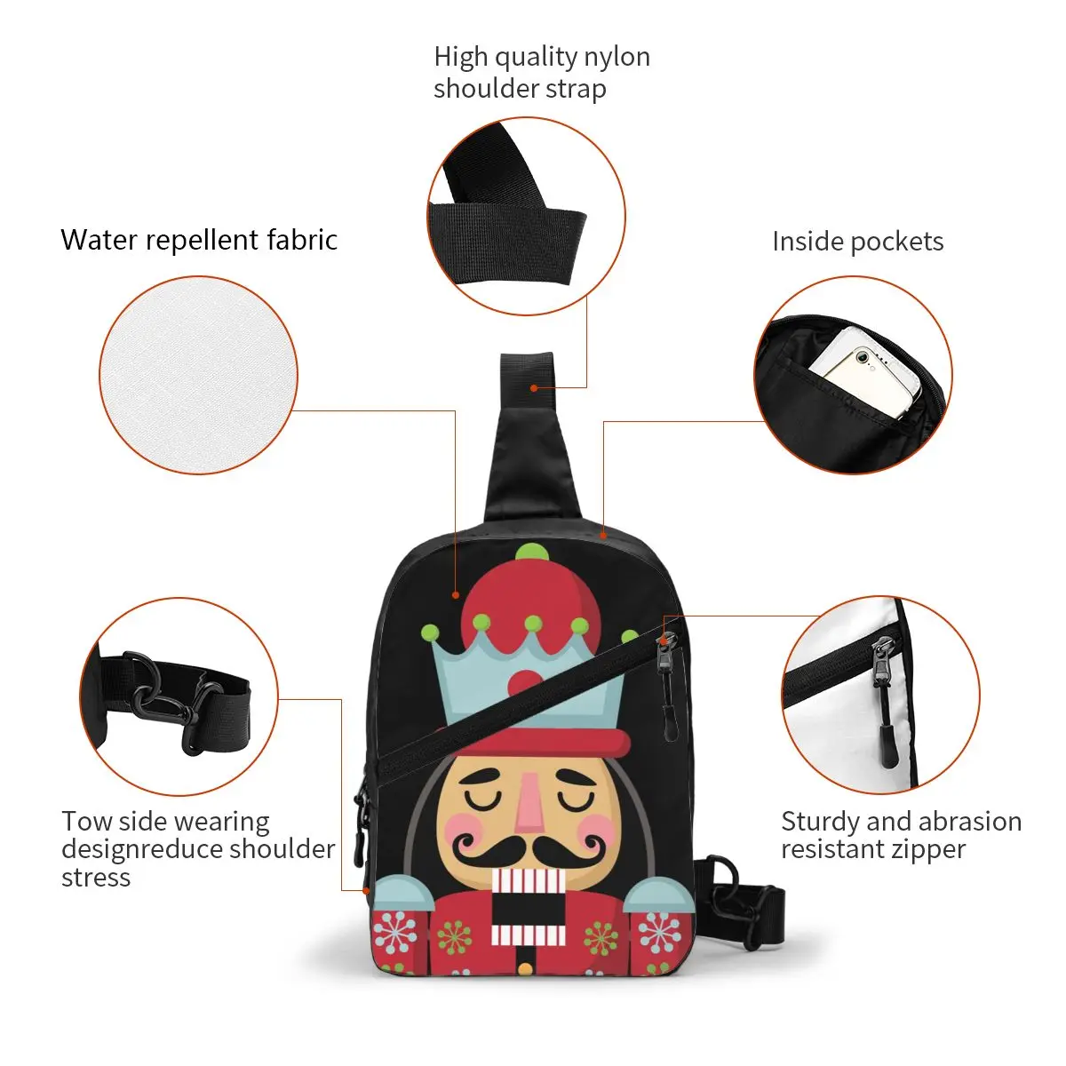 Nutcracker Sling Chest Bag Custom Cartoon Soldier Toy Christmas Gift Crossbody Shoulder Backpack for Men Traveling Daypack