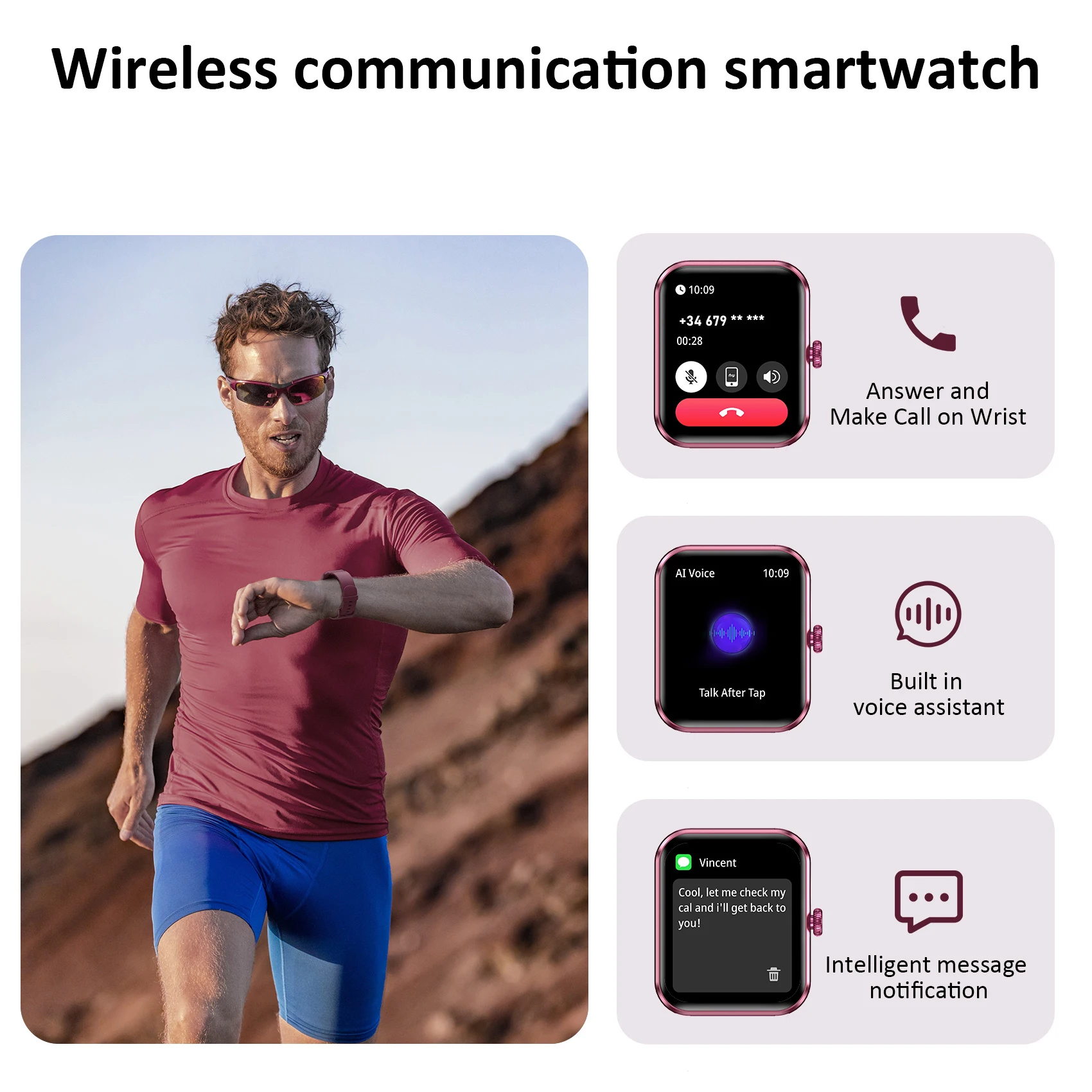 IOWODO 1.85” Full Touch HD Smartwatch Smart Watch Bluetooth Calling 100+ Sport Fitness Tracking Watch with Voice Assistant