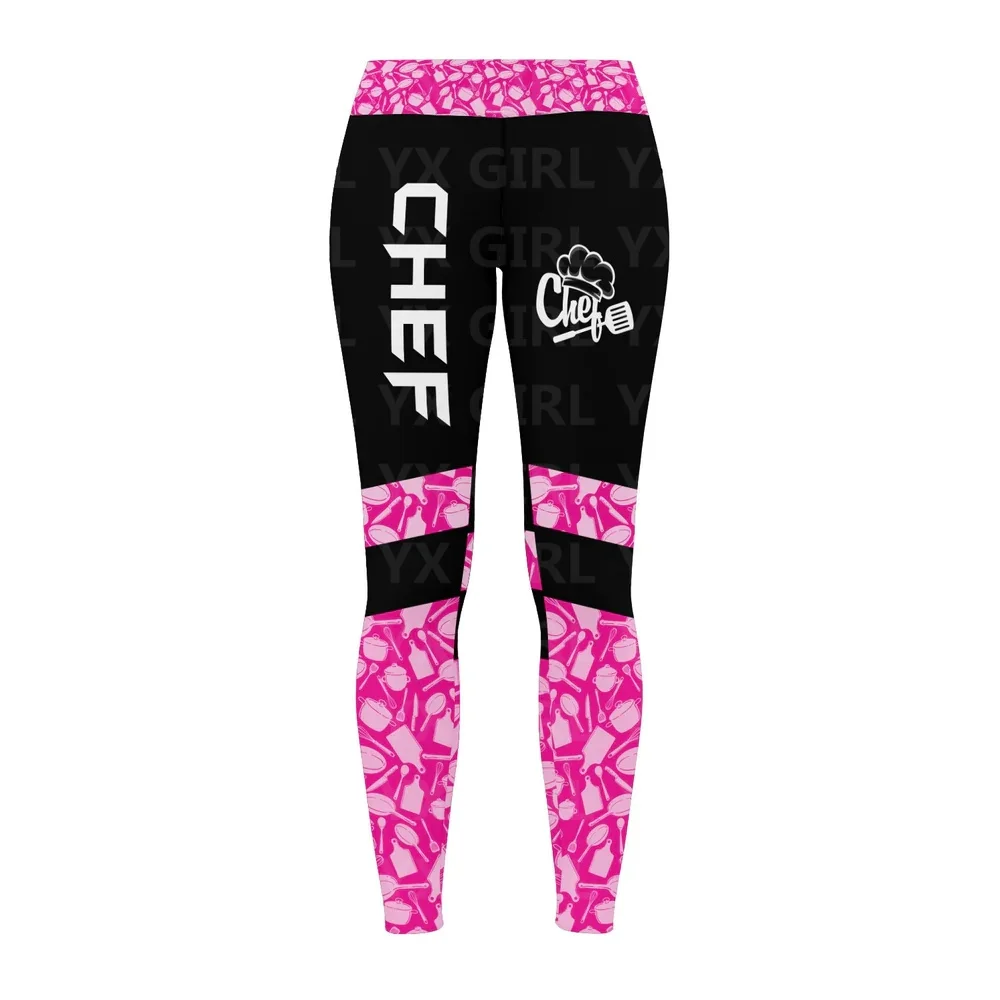 Cooking Lover Legging Chef Legging Kitchen Pattern Legging Black And Pink , All Over Print Legging For Women