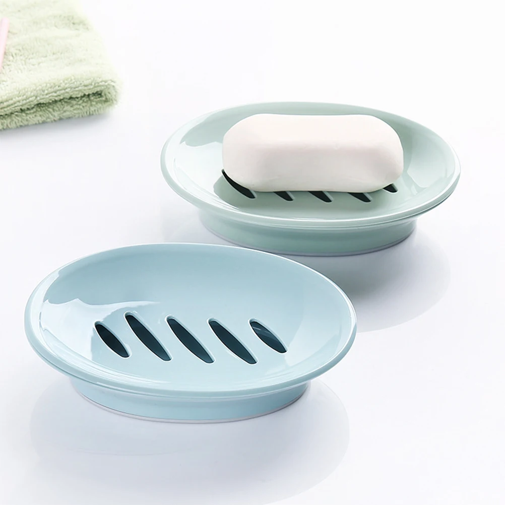 

Eco-Friendly PP Plastic Oval Soap Dish Blue Double Draining Travel Gym Soap Holder Bathroom Organizer Tidy Storage
