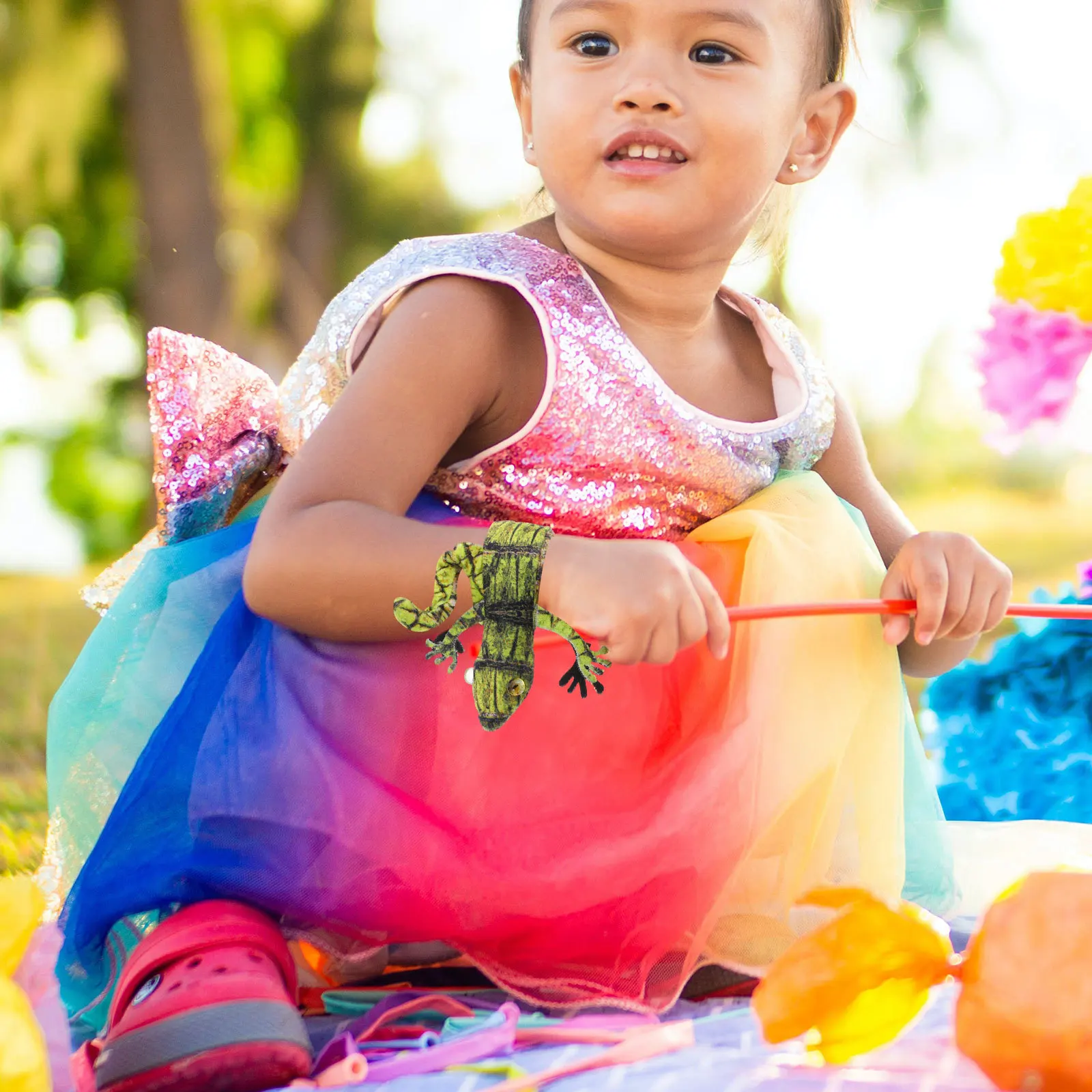 4 Uds. Pulseras de bofetada de animales pulsera a presión de lagarto para niños recuerdos de fiesta temática de reptiles bandas de bofetada de poliéster de acero juego de regalo