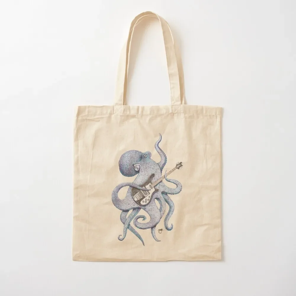 

SUP - the bass playing Octopus (blue on black) Tote Bag tote bags men university shopper bag Tote Bag