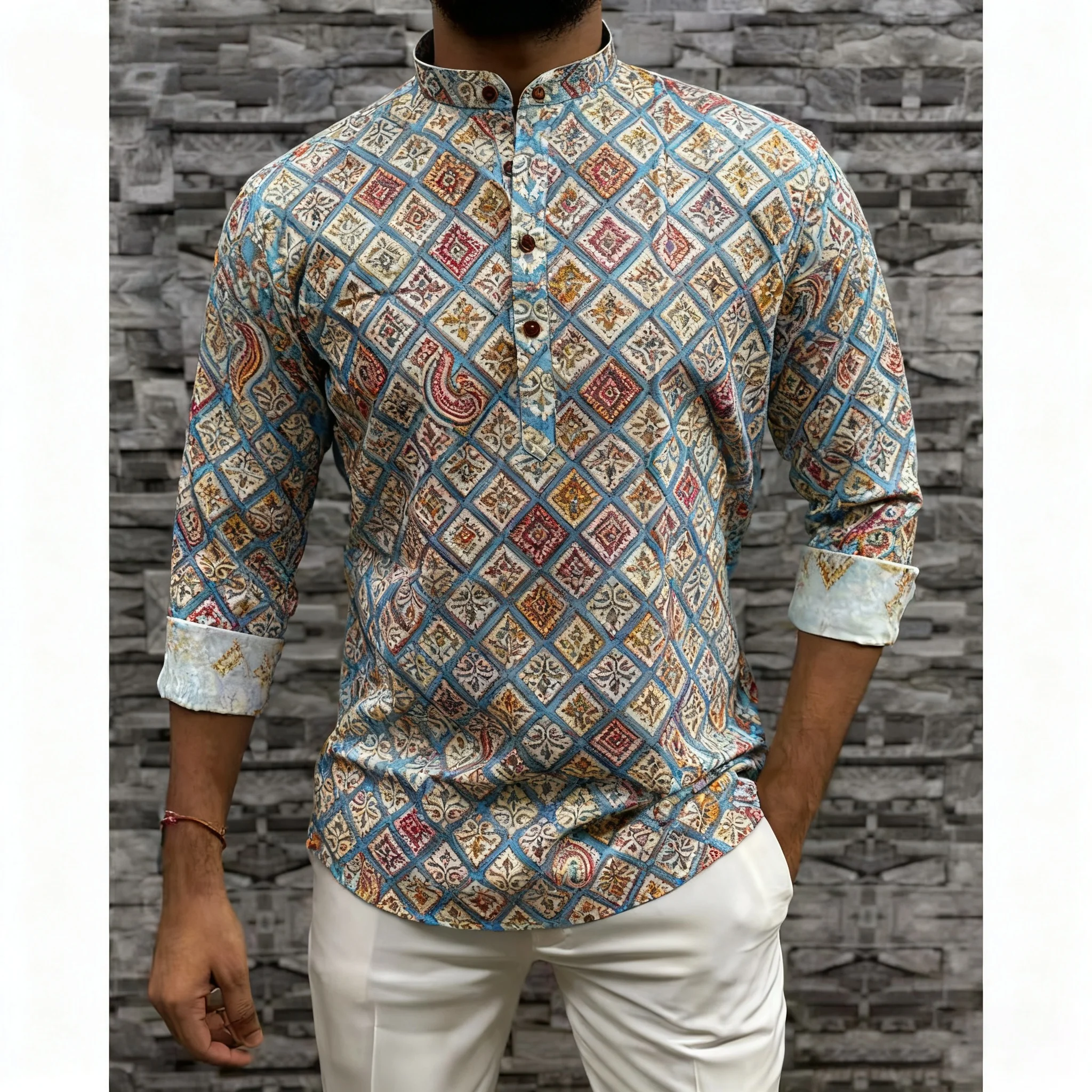 قميص مسلم قفطان دبي رداء رجالي بأكمام طويلة نمط عرقي الوقوف طوق الملابس العربية Camicia Araba Ropa Arabe De Hombre #6