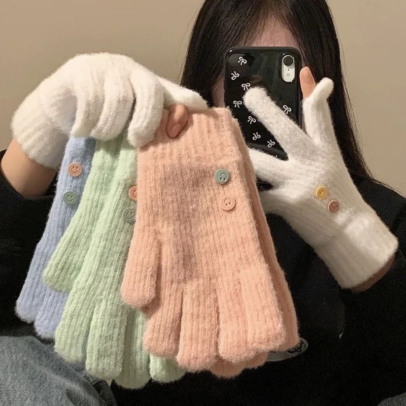 Women's Knitted Woolen Gloves Touchscreen Compatible Fingerless Warm Cycling Gloves for Autumn Winter Writing And Typing
