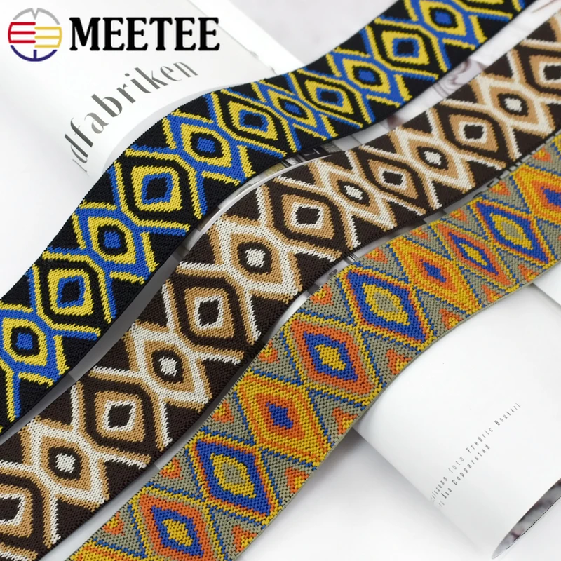 2/3/4/5/8Meters Meetee 25/40/50mm Ethnic Elastic Band Jacquard Sewing Rubber Ribbon Clothes Bag Stretch Webbing Accessories