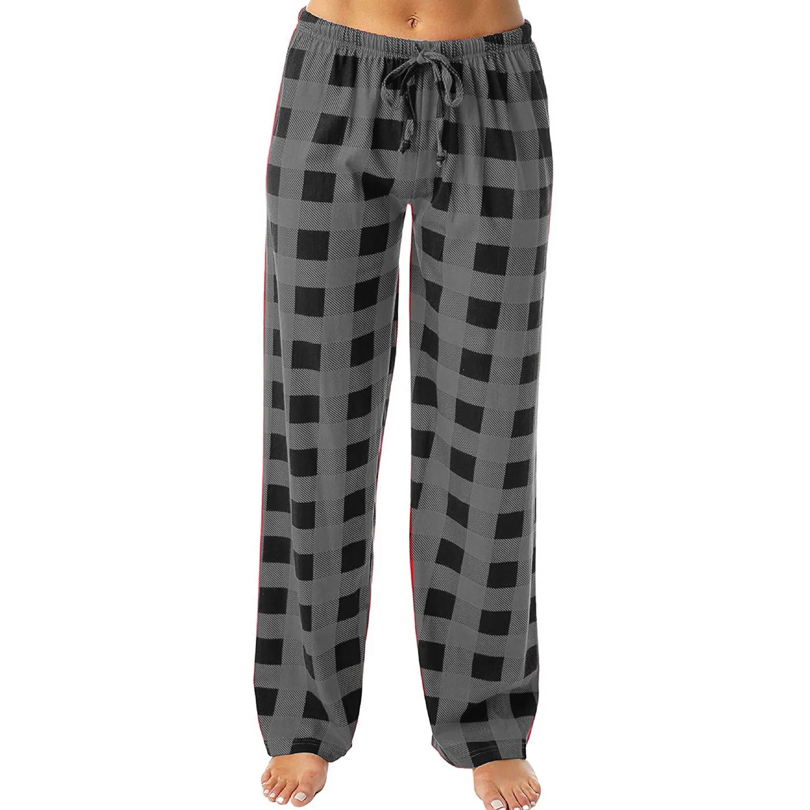 

Plaid Printed Autumn Winter Women Pants Full Length Long Trousers Sports Pants Loose Wide Leg Yoga Pants Dance Trousers Homewear