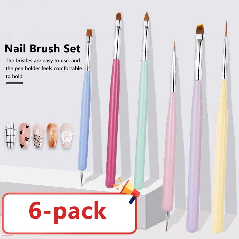 

6Pcs/Set Nail Glue Phototherapy Pen UV Gel Brush Pen Acrylic Brush Professionnal Nail Art Brushes Painting Drawing Brush