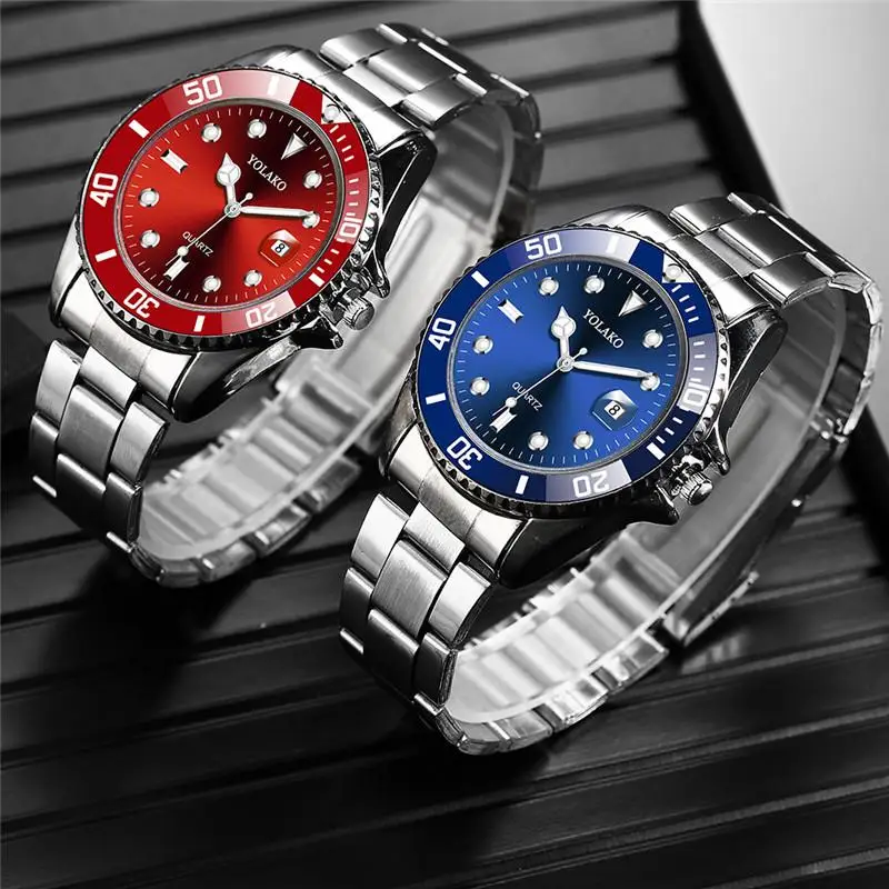 Luxury Diamond Men's Watch Men's Fashion Military Sports Watch Yolako Stainless Steel Date Quartz Watch Reloj Hombre Gift Table