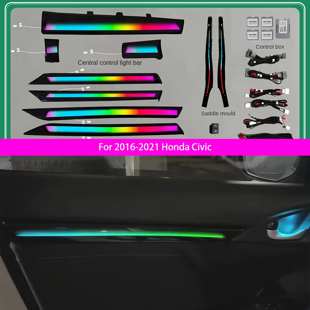 

For 2016-2021 Honda Civic Piano Black Hair Light Decorative Panel Dynamic RGB atmosphere modification tool accessories