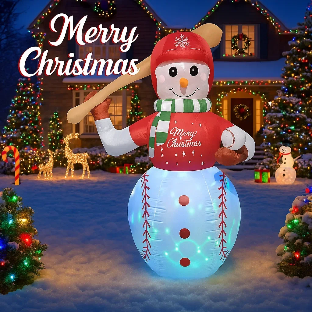 1.8M/6FT Pupazzo di neve da baseball Decorazioni natalizie per la casa Giocattoli gonfiabili con luci a LED Ornamenti natalizi per feste Decorazioni fai da te