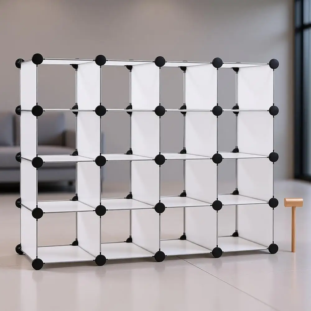 

16-Cube Plastic Shoe Rack, Stackable Storage Cabinet for Shoes, Multifunction Closet Organizer, Ideal for Bedroom, Doorway, Hall