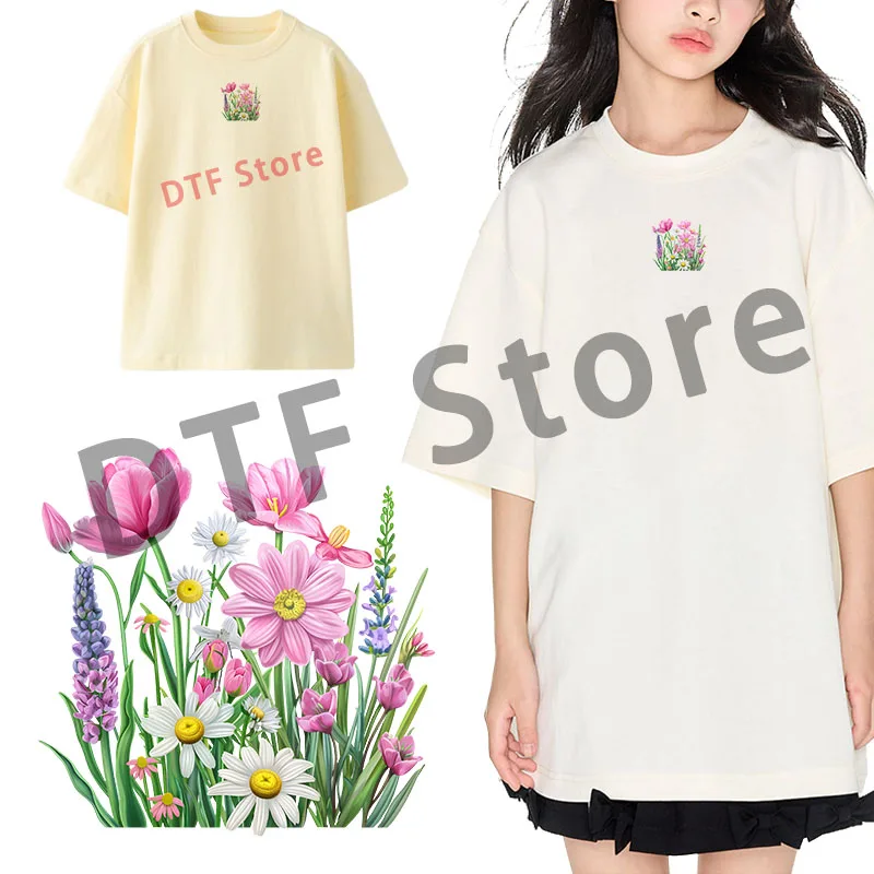 Wild flower bouquet dtf transfers ready to press Heat Transfer On Clothes iron on heat transfer Childrens clothing heat transfer