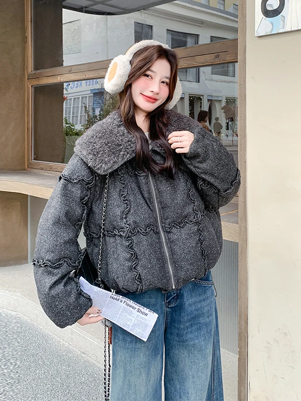 

ey Quilted Winter Jaet Women's ort Thiened Warm Fur Collar Embellied with Hotfix Rhinestones Casual Sle 2025 New