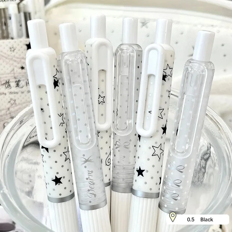4 Pcs Star Pen Series Pressing Pen, Wave Point Element Neutral Pen, Student Speed Drying ST Sharp Black Pen, Soft Grip Handle