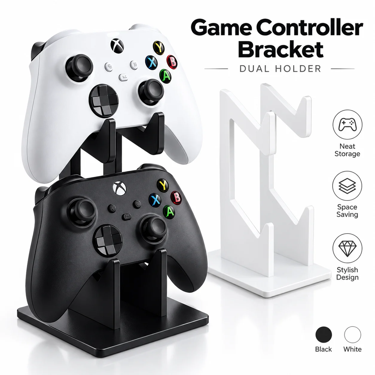Dual Controller Stand Wireless Gamepad Holder 2 Tier Desktop Organizer Non Slip Gaming Controller Display Rack
