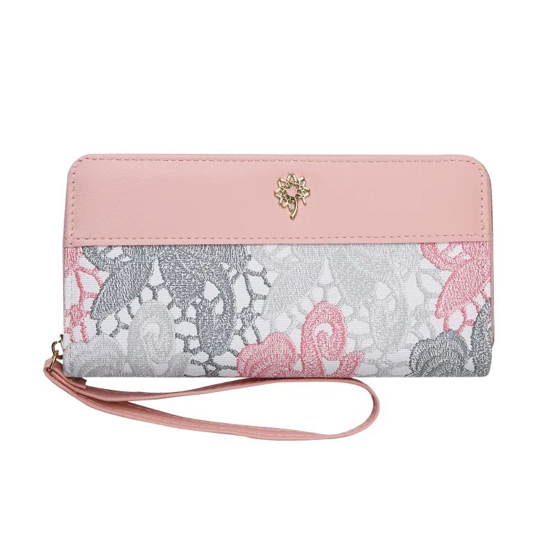 New Single Pull Women Wallet,Zippered Handbag,Fashionable Embroidered Purse,Large Capacity Soft Leather Change Mobile Phone Bag