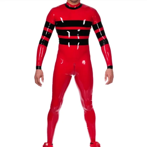 100% Latex Rubber Schwarz&Rot Catsuit racing suit Kostüm Anzug Zip 0.4mm S-XXLCosplay,Masquerade