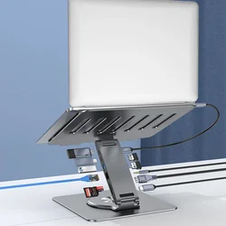 4K 60Hz Laptop Stand for MacBook Pro Air Dell HP Surface 360° Rotatable Foldable with USB C Hub Universal Laptop Bracket Holder