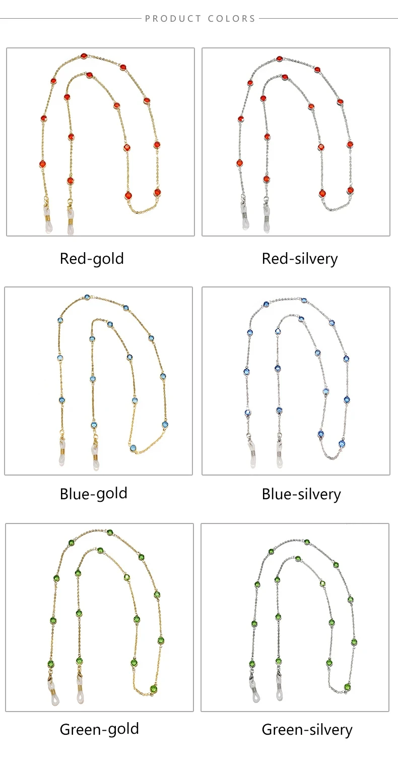Wasser-Diamant-Sonnenbrillenkette, modische Metallmaske, schlichte Perlen-Edelstein-Brillenkette, Charm, rotes Brillenband, Brillenrahmen-Seil – Detail 4