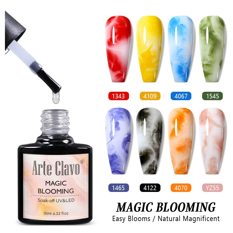 Arte Clavo Smalto gel trasparente fiorito 10ml LED UV Soak Off Smalto per unghie per effetto diffusione Smalto gel per marmo Cappotto base superiore