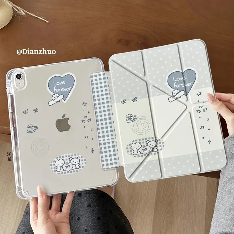 Ins English Cartoon iPad Case For iPad Pro 11 13in 2025 iPad Pro 12.9in Air7 10th 11th M4 M5 Y-Shaped Folding Protective Cover