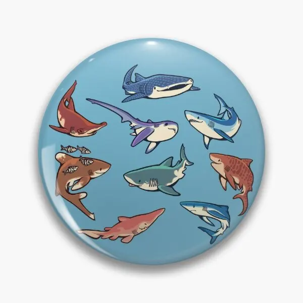 Sharks In The Light Blue  Soft Button Pin Metal Gift Hat Fashion Lapel Pin Women Brooch Cartoon Funny Cute Decor Badge Jewelry