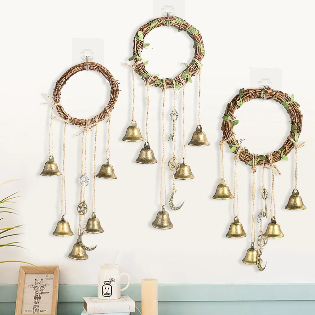 

Wall Hanging Rattan Circle Witch Bell Wind Chime Accessories Garden Patio Hanging Ornament Praying Home Doorknob Decor